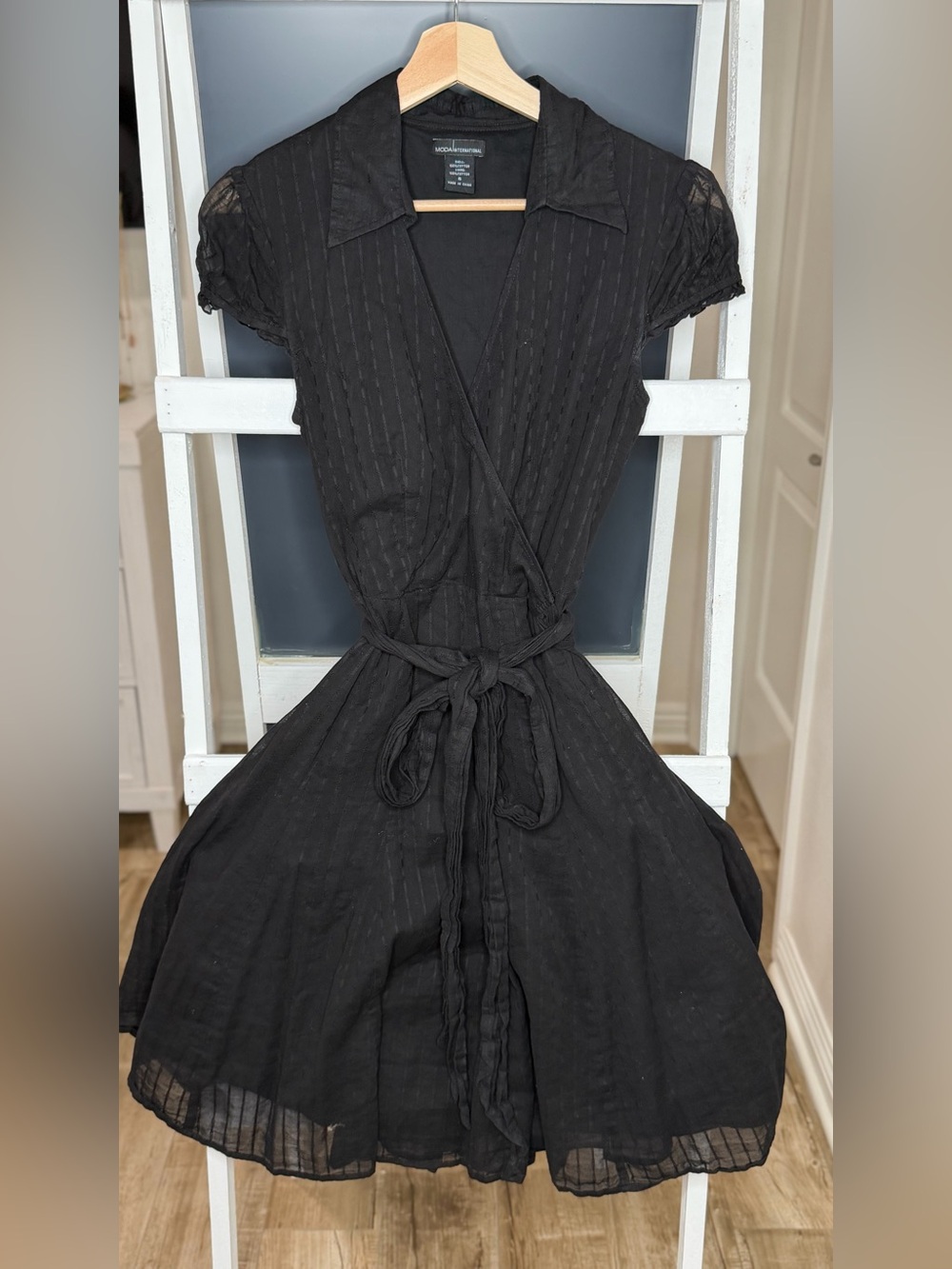 Moda International Black Short-Sleeve Wrap Dress